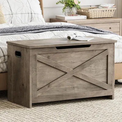 Produktbild von Schuhbank mit Stauraum 76 cm, Sitztruhe aus MDF, Flurbank, Grau