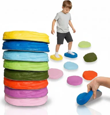 Produktbild von Soft-Balanciersteine 8-teilig - bunte Trittsteine aus weichem Schaumstoff für spielerisches Gleichgewichtstraining und Motorikförderung bei Kindern