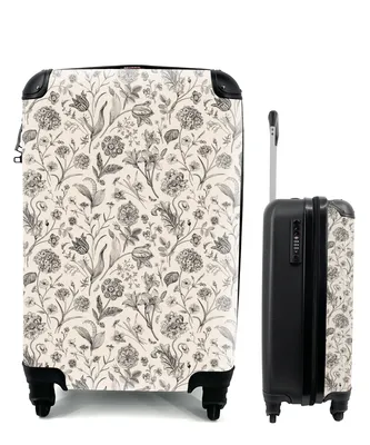 Produktbild von MuchoWow® Koffer Handgepäck Trolley Rollkoffer Kleine Reisekoffer mit 4 Rollen - Blumen - Muster - Grau - Cabin Size < 55x40x23 cm & 55x40x20 cm - Fotokoffer - Kabinenkoffer - Boardgepäck - Reise-Box - Reisekoffer - Reisegepäck - Koffer mit Bild - Trolley für Kinder