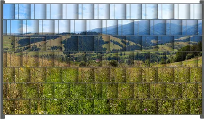Produktbild von Wallario Zaunsichtschutz mit Motiv Bergwiese in den Karpaten für Ein- und Doppelstabmatten Zäune in der Größe 250 x 140 cm