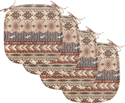 Image de ABAKUHAUS Coussin tribal pour chaises de salle à manger, Indigenous Art Borders, coussin décoratif imperméable avec sangles pour sièges de cuisine, 40 cm x 40 cm, lot de 4, orange, marron, beige
