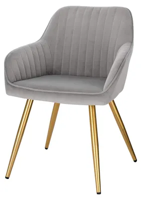 Produktbild von Esszimmerstühle 1er Set, gepolstert mit Armlehne, Metallbeine, Sitzfläche aus Samt, Hellgrau für Esszimmer, Wohnzimmer und Küche