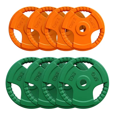 Produktbild von GORILLA SPORTS® Hantelscheiben - 30kg Set, 4x2,5kg + 4x5kg Gewichte, 30mm, aus Gusseisen mit Gummi Gripper - Gewichtsscheiben