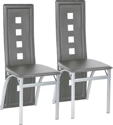 Two dining chairs shown from a front-diagonal view against a white background.