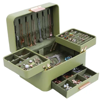 Produktbild von Schmuckkästchen Schmuckbox Schmuckorganizer - 24,5 x 17 x 14 cm - Kunstleder - Weiß - Mit Schublade