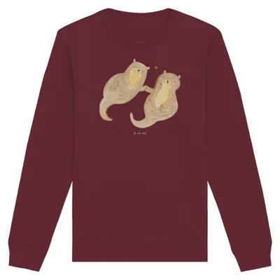 Produktbild von Mr. & Mrs. Panda Organic Sweatshirt Otter Hände halten Größe XL - Burgundy - Geschenk, Sweater, Verliebt, Händchen, Baumwoll Pullover, Seeotter, Liebe, Rundhals, Pulli