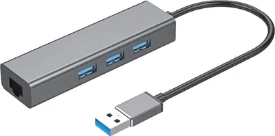 Produktbild von BRAINZAP USB 3.0 zu RJ45 10/100/1000 Mbps Gigabit Ethernet LAN Extern Adapter, 3x USB Hub