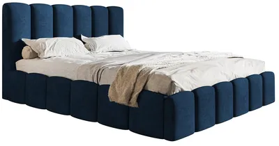 Obrázek produktu pro Čalouněná postel 200x200 Palermo – manželská postel s úložným prostorem a kovovým roštem, pěnová výplň – sametová látka tmavě modrá