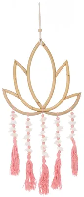 Produktbild von Lotus Windspiel, Muschel Wanddekoration im Boho Stil - Rosa, Pink, Baumwolle,Muscheln,Rattan, 53*22*2 cm, Masken & Wandschmuck