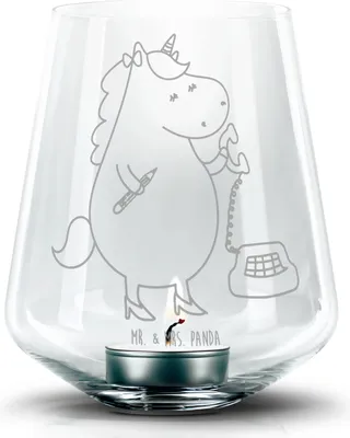 Produktbild von Mr. & Mrs. Panda gravur glas Einhorn Sekretärin - Transparent - Geschenk, Teelichthalter, Kerzenhalter, Unicorn, Laterne, Steuerkanzlei, Büro, Windlicht, Einhörner
