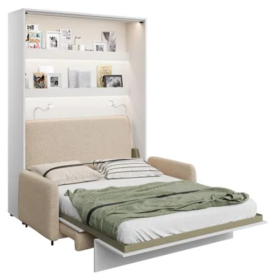 Productafbeelding van Kastbed met slaapbank, concept 160x200 cm, model Lenart. Bed in kast, klapbed, wit/beige