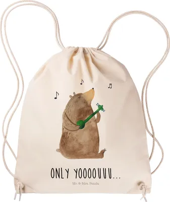 Produktbild von Mr. & Mrs. Panda Turnbeutel Bär Gitarre - Transparent - Geschenk, wander rucksack, Jutebeutel, gymnastiktasche, Beutel, Sportbeutel, Teddy