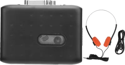 Zdjęcie produktu dla Przenośny magnetofon kasetowy, konwerter USB-C na MP3 ze złączem słuchawkowym, zintegrowany mikrofon, nagrywanie wsteczne, czarny