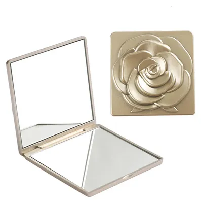 Produktbild von Tragbarer, faltbarer Kosmetikspiegel im Vintage-Rosen-Design, doppelseitig, hochtransparent, für Damen und Herren, ideal für Reisen und unterwegs.