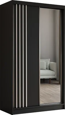Produktbild von ALTDECOR Kleiderschrank mit Spiegel und Schiebetüren, kugelgelagerte Führungsschienen und Aluminium-Leisten, LED-Beleuchtung (16 Farben) und Fernbedienung - NALLA - 120 cm (Schwarz + Schwarz + Weiß)