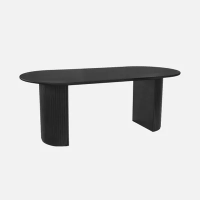 Produktbild von sweeek - Ovaler Esstisch 200 cm Heveaholz und Eichenfurnier für 6-8 Personen - Schwarz