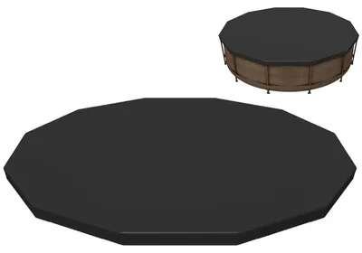 Produktbild von Runde Poolabdeckung Ø 366 cm, PVC Poolabdeckungen, schwarz, mit Drainagelöchern & Befestigungsseilen – für Steel Pro & Fast Set Pools