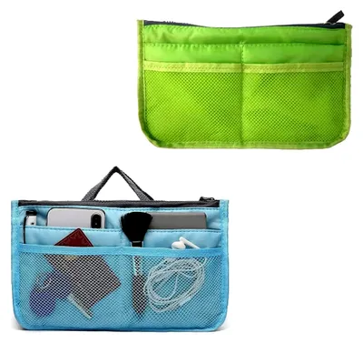 Produktbild von 2 Stück Reiseorganizer-Taschen, kleine Organizer für Handtaschen, multifunktionale Handtaschen-Organizer, erweiterbar, 13 Fächer, für Reise-Make-up (Grün und Blau)
