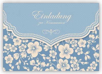 Produktbild von 4x Elegante Retro Einladungskarte für Mädchen mit Kirschblüten Muster: Einladung zur Kommunion