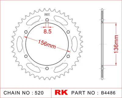 Produktbild von RK Kettenrad "4486" 520, Stahl 46 Zähne