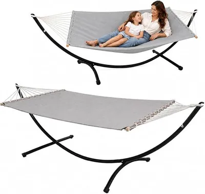 Imagen del producto de Hamaca con estructura Silecomplaza: superficie de 200x120 cm, capacidad de hasta 120 kg. Estructura para hamaca de 300 cm, ideal para jardín y uso en exteriores