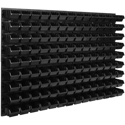 Obrázok produktu pre Nástenný panel na náradie 115,2 x 78 cm s 126  ks. Krabice závesný Čierne Boxy Skladovací systém