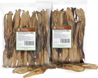 Produktbild von Kaureks Natur Hundeleckerlies Kaninchenohren 2x500g ohne Fell Hasenohren, fettarm, Kauartikel, Kausnack