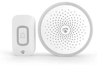 Immagine prodotto di Set di campanello wireless Nedis DOORB10WT, alimentazione 4,5 V DC, 1 batteria CR2032, volume 80 dB, 60 melodie, colore bianco