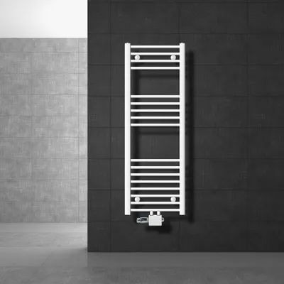 Obrázok produktu pre LuxeBath kúpeľňový radiátor stredové pripojenie 400 x 1200 mm biely rovný s termostatom a pripojovacou súpravou univerzálny rohový a priamy, bez vykurovacieho telesa