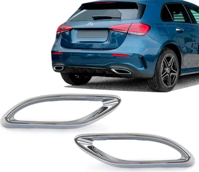 Produktbild von Sport-Auspuffblenden Blende Endrohr SET Chrom passt für Mercedes A-Klasse W177 mit AMG-Line