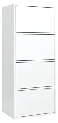 Zdjęcie produktu dla Szafka na buty z 4 drzwiczkami i 4 przegródkami, biała, wymiary: 50 x 38,5 x 121 cm