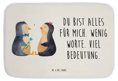 Produktbild von Mr. & Mrs. Panda Badezimmerteppich Pinguin Pärchen - Weiß - Geschenk, Duschvorleger, Hochzeitstag, Badteppich, glücklich, duschmatte, Hochzeit, Liebe, Badvorleger