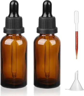 Produktbild von Braunglas Tropfflaschen Set, 50ml, mit Pipette und Trichter, Boston Rundform, 2 Stück