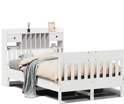 Produktbild von vidaXL Massivholzbett ohne Matratze Weiß 135x190 cm Kiefernholz