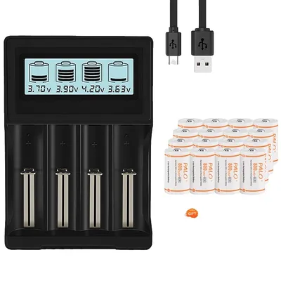 Zdjęcie produktu dla Zestaw akumulatorów PALO CR123, 16 baterii + 1 ładowarka, pojemność 800 mAh, 16 baterii 1 ładowarka