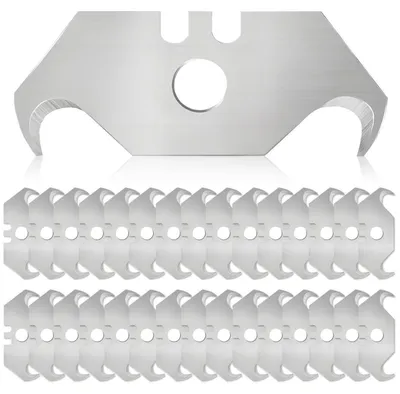 Zdjęcie produktu dla Ostrza do noży do cięcia dywanów, 70 sztuk, wymiary 49 x 19 x 0,6 mm, stal, z otworami