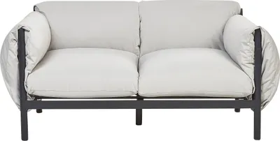 Produktbild von BELIANI Gartensofa 2-Sitzer Hellgrau und Schwarz Aluminium mit Stoffbezug Niedriger Lehne Modern Terasse Balkon Außen Wohnzimmer Gartenzubehör