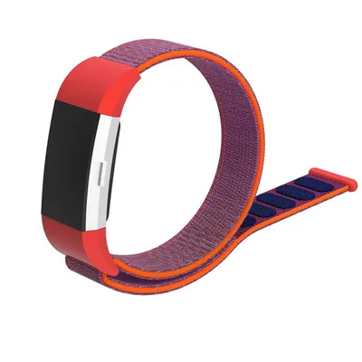 Produktbild von Armband für Fitbit Charge 2 Ersatzarmband Nylon Klettverschluss Sportarmband atmungsaktiv wasserfest grau-pink