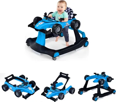 Produktbild von 4 in 1 Autoförmige Lauflernhilfe Höhenverstellbar & Klappbar, Babywalker mit einstellbarer Geschwindigkeit, Lauflernwagen mit Musik & Licht, für Baby von 6-18 Monaten, Blau
