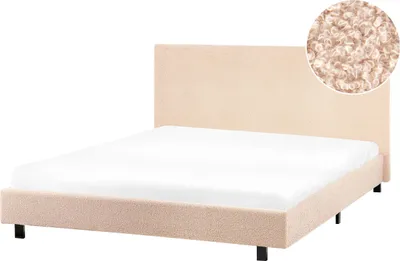Obrázek produktu pro BELIANI Postel béžová buklé čalounění 140 x 200 cm s roštem vysoké čelo moderní styl ložnice