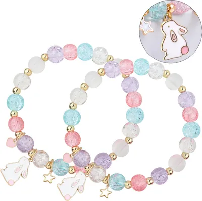 Produktbild von Oster Mitgebsel für Mädchen, Kinder Armband bunt, inklusive Osterkarte, Party Geschenk & Ostern Deko, 4–12 Jahre geeignet