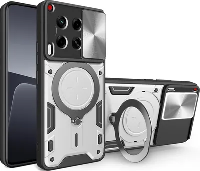 Produktbild von Handyhülle für Tecno Camon 30 4G 5G Dual-Layer Stoßfest Rüstung Hülle mit Dia Kameraschutz und Kreisförmig Ring Ständer Silber