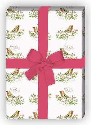 Produktbild von Klassisches Dankes Geschenkpapier mit Vögelchen in weiß - G6342, 32 x 48cm