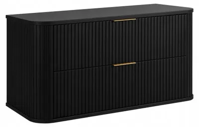 Zdjęcie produktu dla Szafka Łazienkowa Wisząca Pod Umywalkę 100 Cm Czarna Ryflowane Fronty Mdf