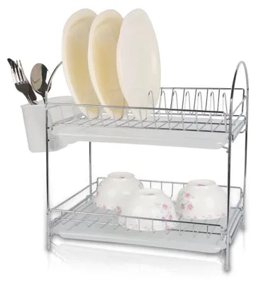 Obrázek produktu pro Sušič nádobí Rosberg R53000E, 34 cm, s 2 tácemi, držák na příbory, chrom
