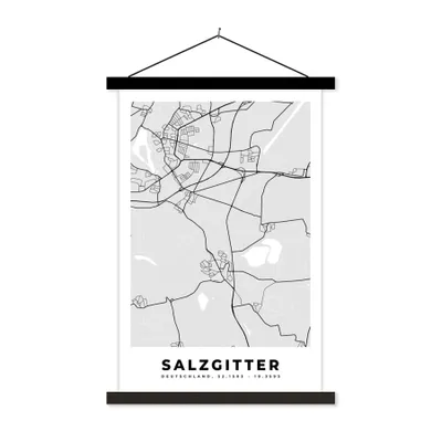 Produktbild von MuchoWow® Textilposter Karte - Salzgitter - Deutschland - Karte - Stadtplan 60x90 cm mit schwarzem Rahmen - Poster Wohnzimmer