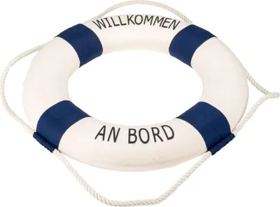 Produktbild von Rettungsring 'Willkommen an Bord', in Rot und Blau und in vielen Größen Wählbar | Rettungsring zur Dekoration | maritime Deko zum Aufhängen | Wanddeko, Farbe:Blau, Größe:Ø 35 cm