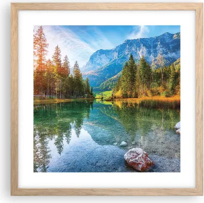 Produktbild von Gerahmtes Poster - Rahmen in heller Eiche - Landschaft Berge Morgendämmerung - 40x40 cm - Wand Bild - Wanddeko - Wandbilder - Kunstposter - Wandposter - Bilderrahmen - Bilder - P2NAC40x40-4456