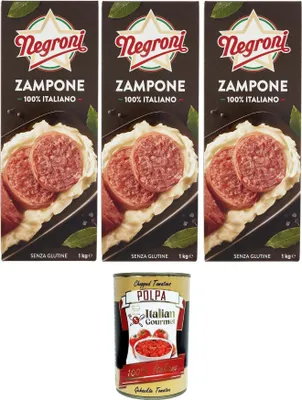 Produktbild von ni Zampone 100% Italiano senza glutine 100% italienischer glutenfreier Zampone 3x1kg + Italian Gourmet polpa 400g