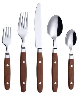 Besteck-Set 20-teilig, Edelstahl, Holzgriff, Retro-Stil